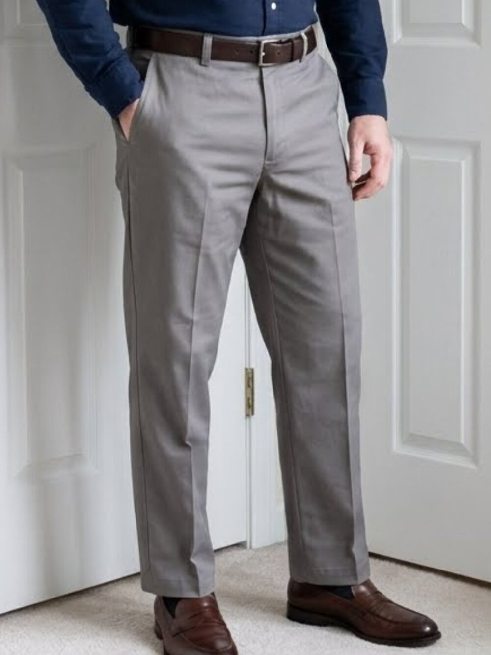 Dockers Men's Classic Dress Straight Fit Pants Flat Front 38 X 32 Cotton Gray